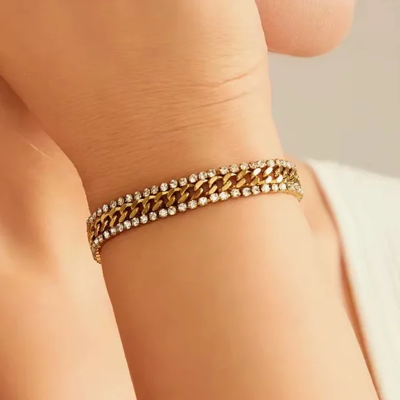 New Bracelet 18K Gold Plated Stainless Steel Three Layers Bracelet - Picture 4 of 6